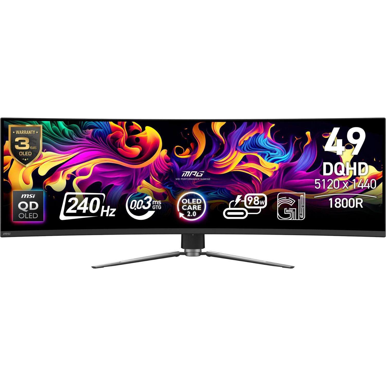 MSI MPG 491CQPX 49' DQHD 240Hz QD-OLED Curved Gaming Monitor