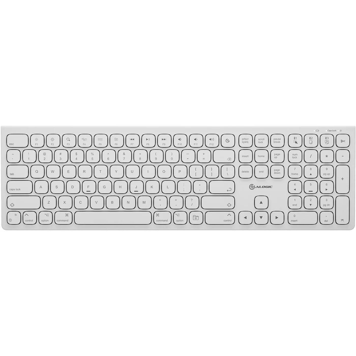 Alogic Echelon USB-C Rechargeable Bluetooth Full Size Keyboard for Mac (White)