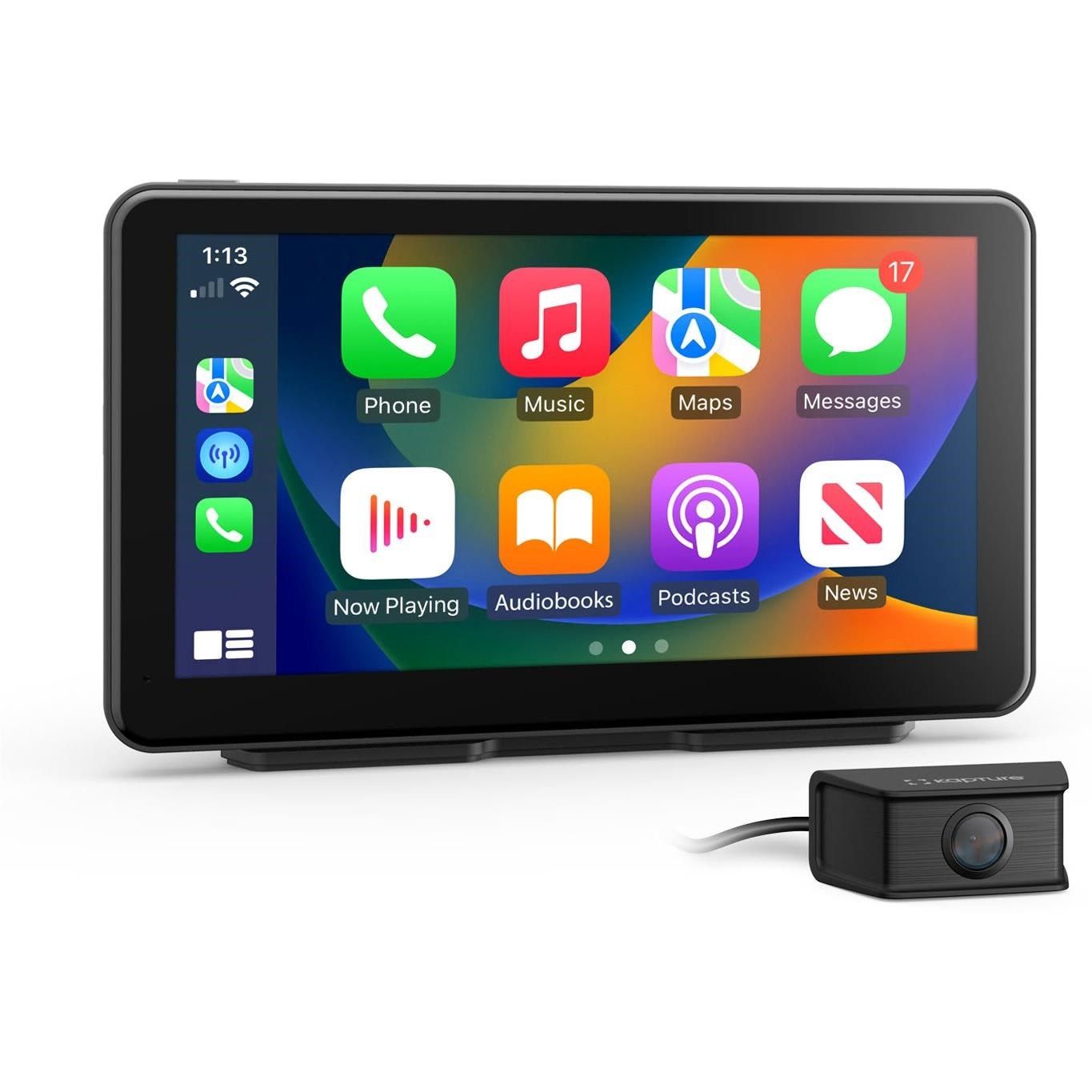 Kapture KPT-W72 Wireless 7' Apple Carplay Android Auto Navigation with Front &amp; Rear Dash Camera
