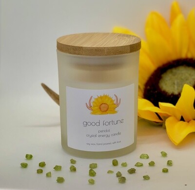 Peridot Crystal Candle ~ Good Fortune