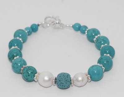 Turquoise and fresh water Pearl Diffuser bracelet