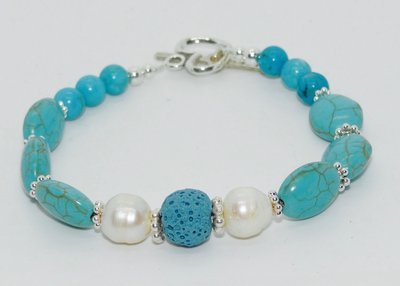 Turquoise, Pearl & Lava Diffuser Bracelet.