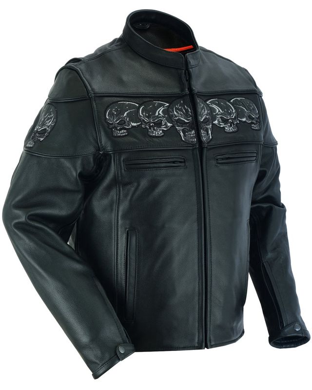 Men's Textile Scooter Style Jacket w/ Reflective Skulls