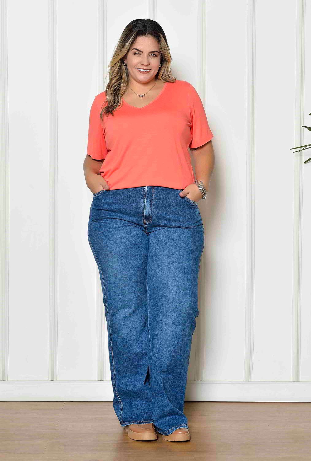 Bella Salmon V-Neck Blouse | Sizes 14–24