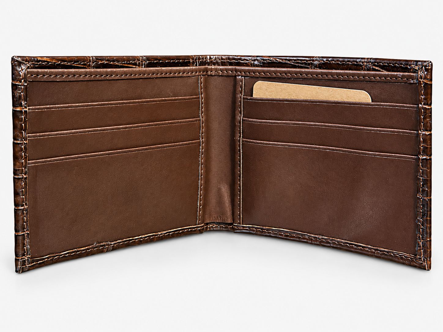 Genuine Alligator Hide Trifold Wallet- Brown