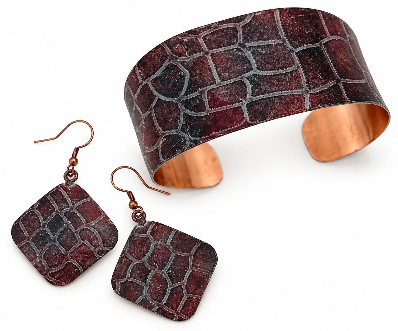 Copper Patina Earrings &amp; Cuff Set