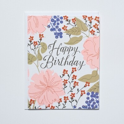 PEACHY FLORAL HAPPY BIRTHDAY NOTE CARD