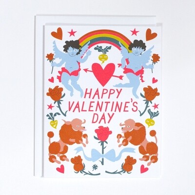 VALENTINE'S POODLES &amp; CHERUBS NOTE CARD