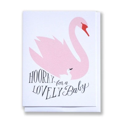 HOORAY FOR A LOVELY BABY - MOTHER SWAN AND CYGNET NOTE CARD