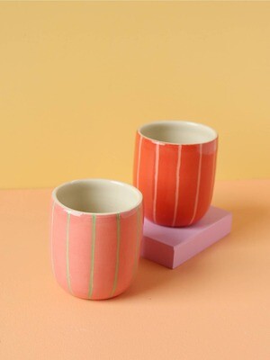 NIGHTSHIFT CERAMICS - PINK/GREEN STRIPES TUMBLER