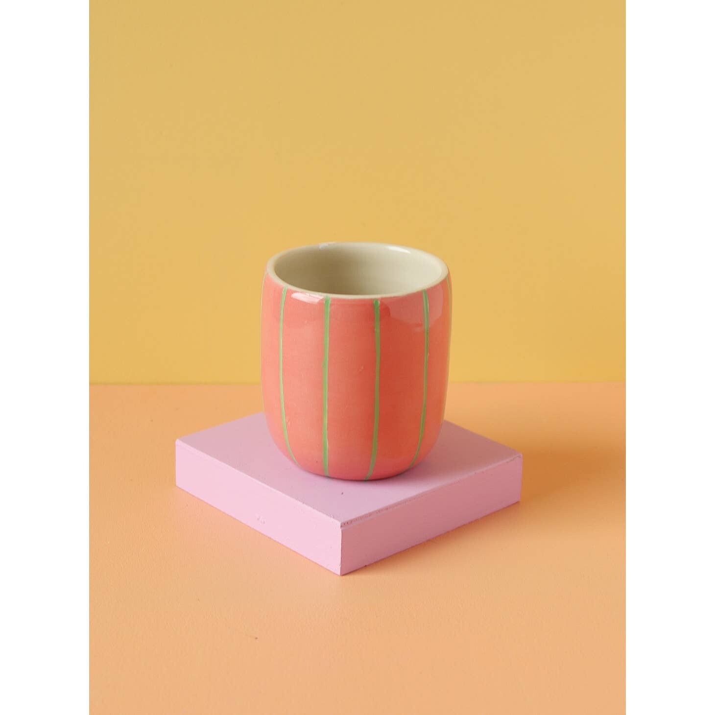 NIGHTSHIFT CERAMICS - PINK/GREEN STRIPES TUMBLER