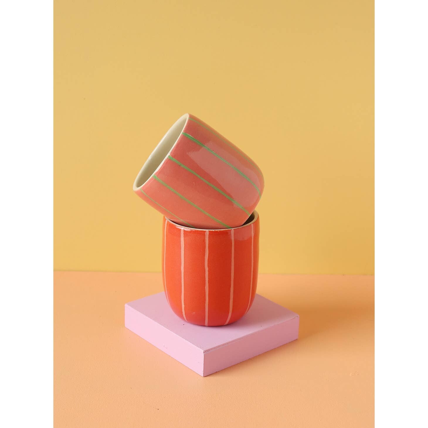 NIGHTSHIFT CERAMICS - RED/PINK STRIPES TUMBLER