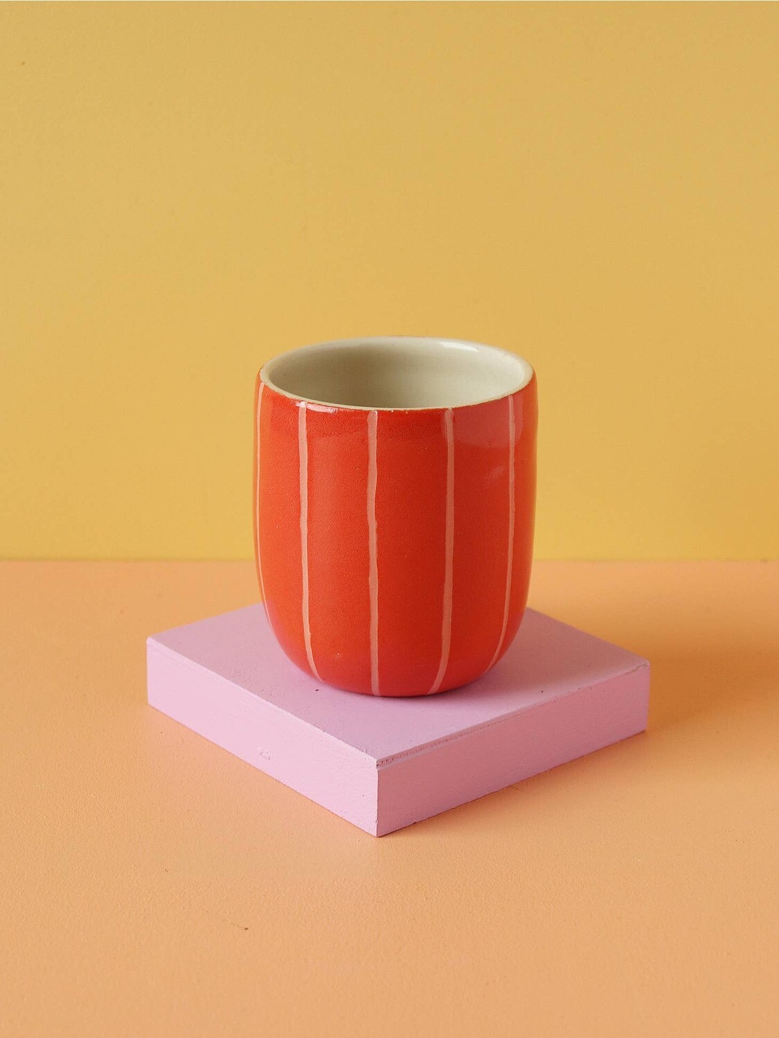 NIGHTSHIFT CERAMICS - RED/PINK STRIPES TUMBLER