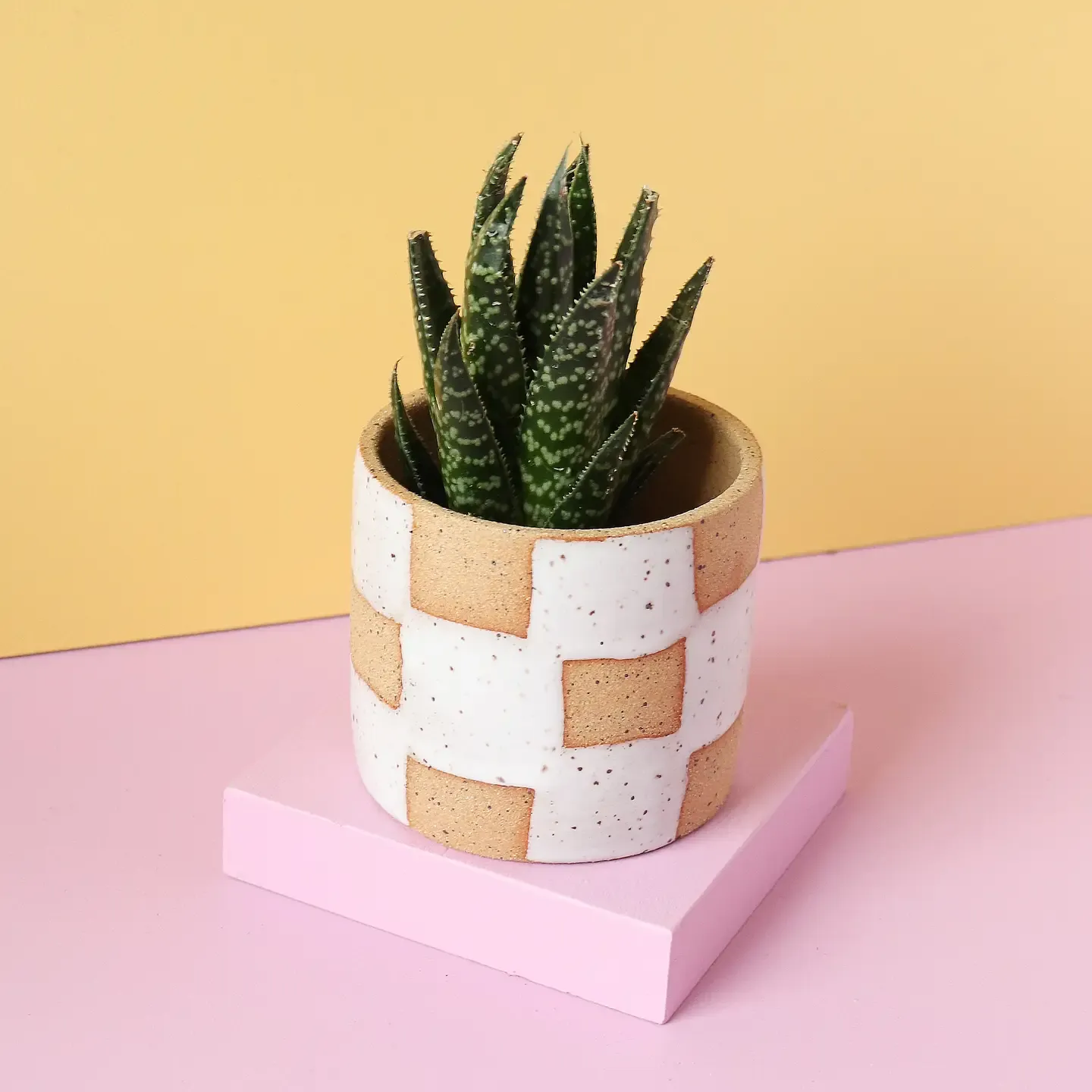 NIGHTSHIFT CERAMICS - WHITE HANDMADE CERAMIC CHECKERBOARD PLANTER