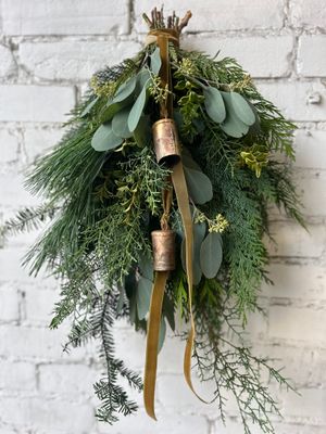 FRESH EVERGREEN DOOR SWAG WITH AGOGO BELLS