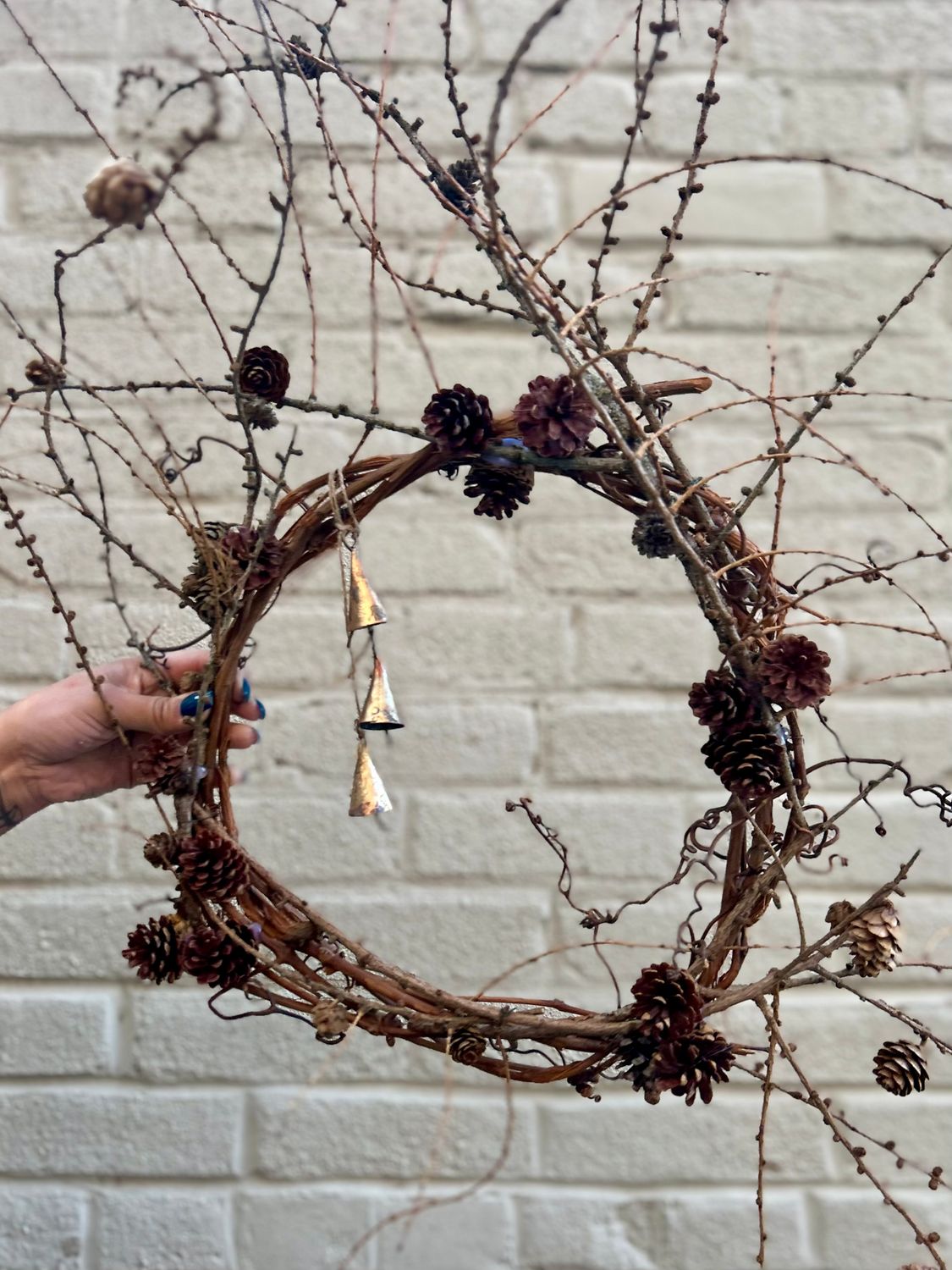 RUSTIC PINECONE WREATH WITH CONE BELLS