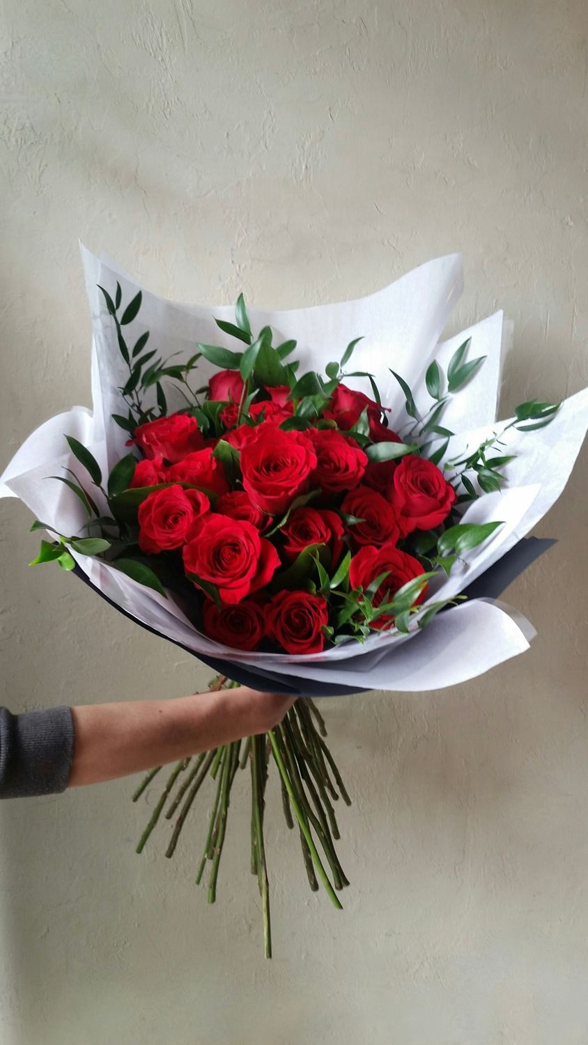 GATHERED 24 RED ROSE HANDTIED BOUQUET