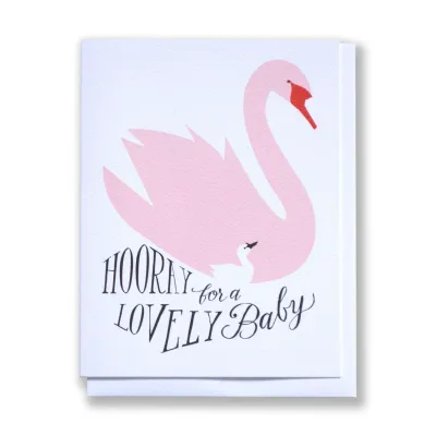 HOORAY FOR A LOVELY BABY - MOTHER SWAN AND CYGNET NOTE CARD