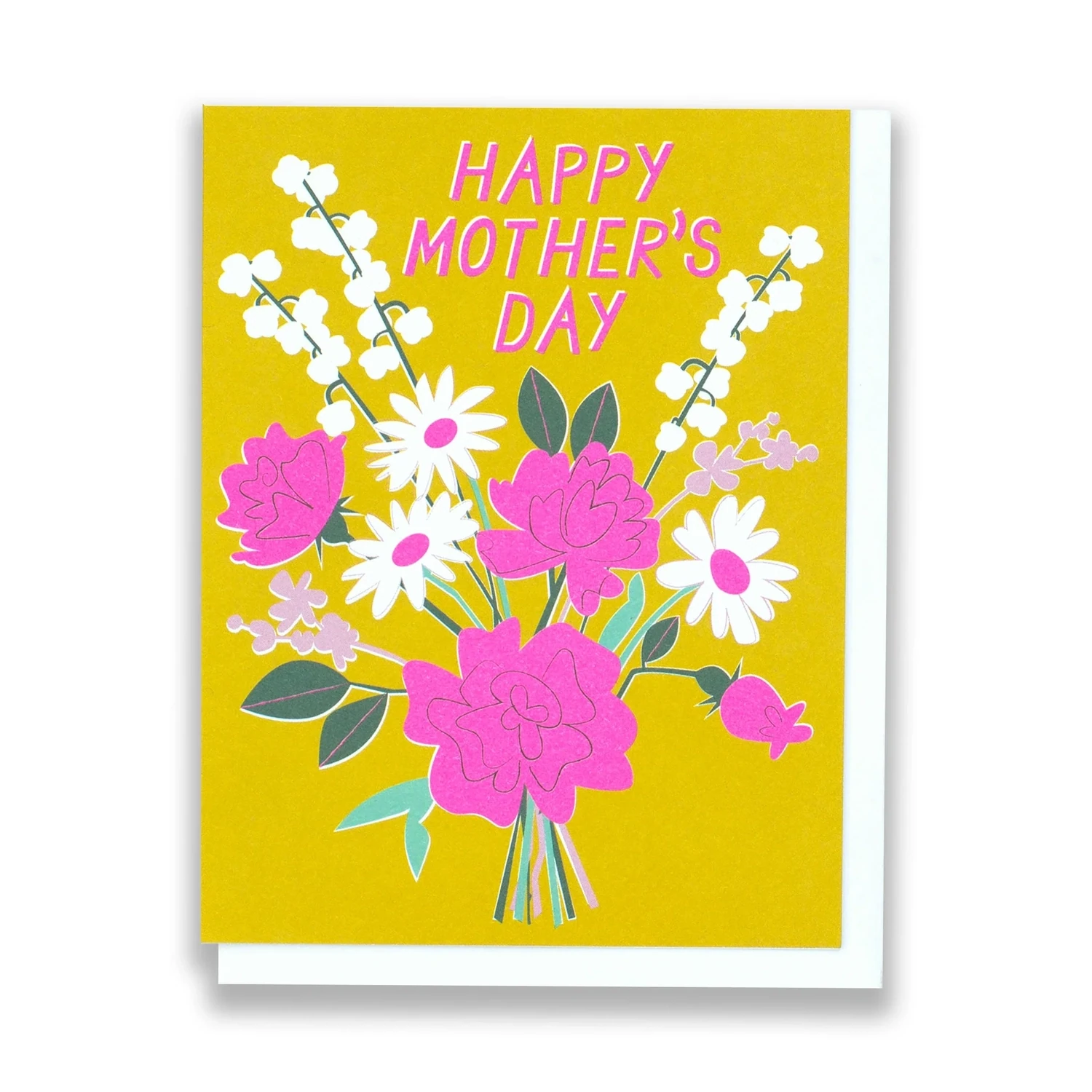MOTHER'S DAY FLOWERS NOTE CARD - BOUQUET OF FLOWERS ON AID YELLOW BACKGROUND