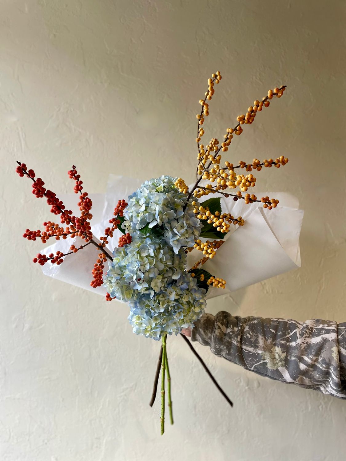 HYDRANGEAS AND ILEX BERRIES