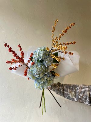 HYDRANGEAS AND ILEX BERRIES