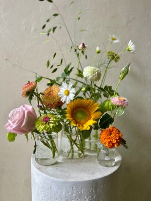 COLLECTION OF SUMMER FLOWERS IN BEACKERS
