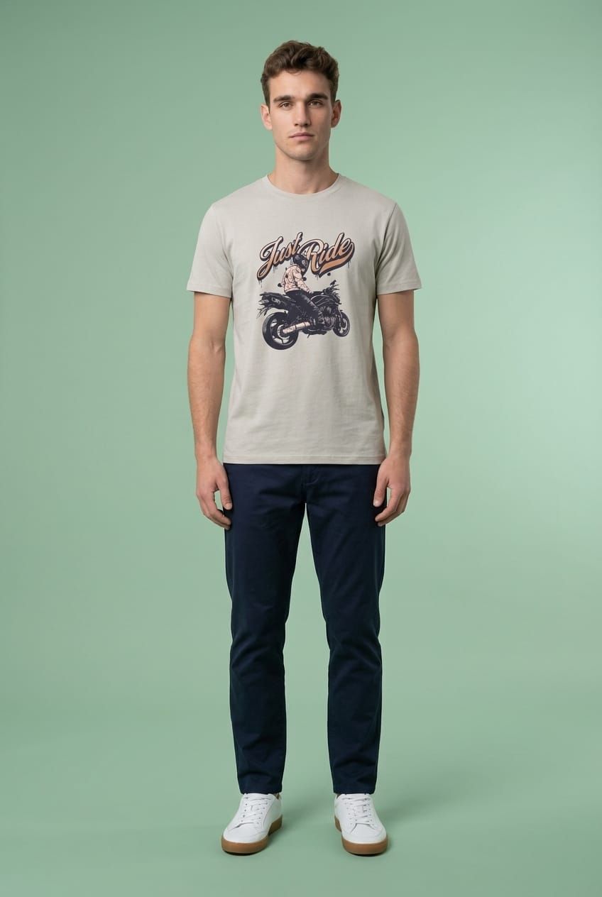 Camiseta Moto en beis.
