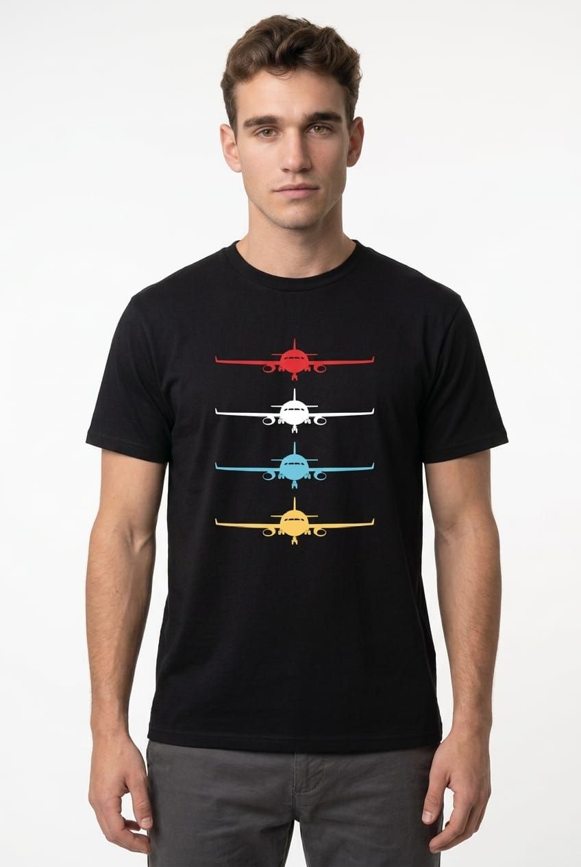 Camiseta negra 4 aviones.