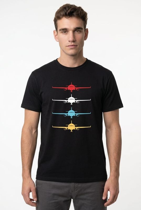 Camiseta negra 4 aviones.