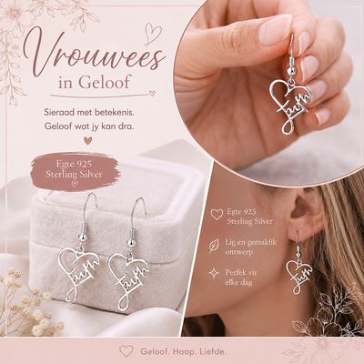 Egte 925  Sterling Silver - Pragtige Faith harte.