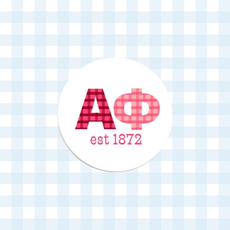 Alpha Phi Gingham Letter Button- 2.25 Inch