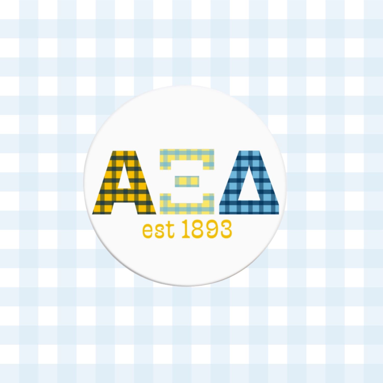 Alpha Xi Delta Gingham Letter Button- 2.25 Inch