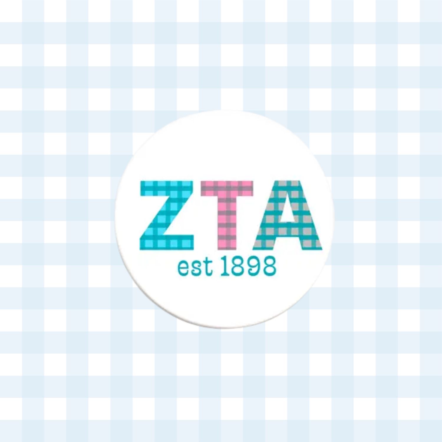 Zeta Tau Alpha Gingham Letter Button- 2.25 Inch