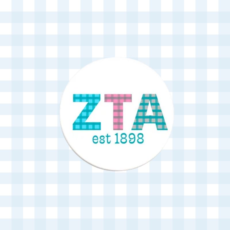 Zeta Tau Alpha Gingham Letter Button- 2.25 Inch