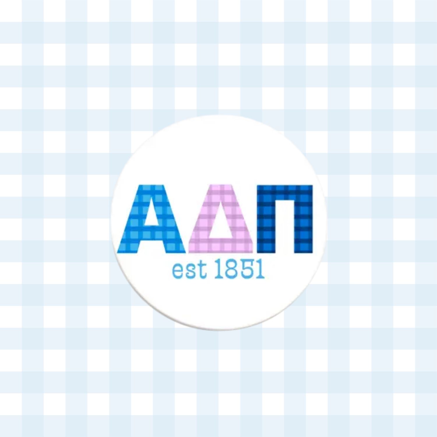 Alpha Delta Pi Gingham Letter Button- 2.25 Inch