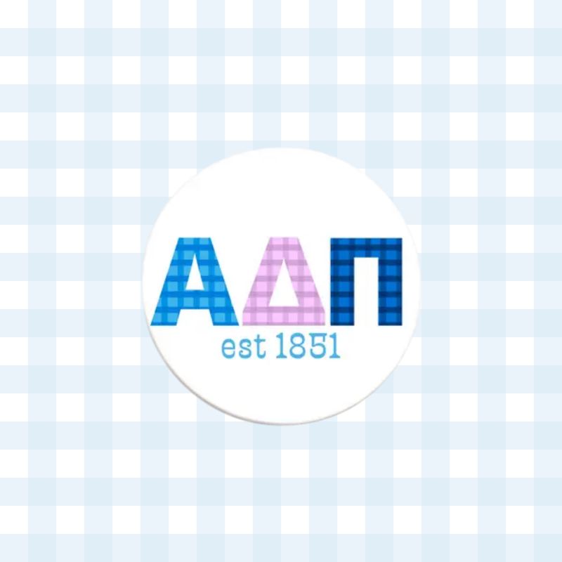 Alpha Delta Pi Gingham Letter Button- 2.25 Inch