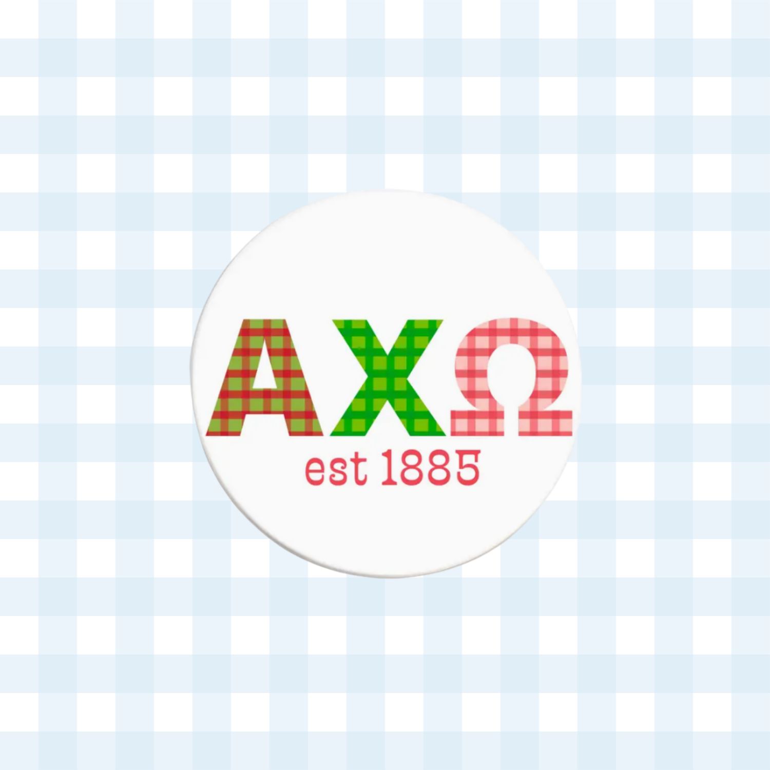Alpha Chi Omega Gingham Letter Button- 2.25 Inch