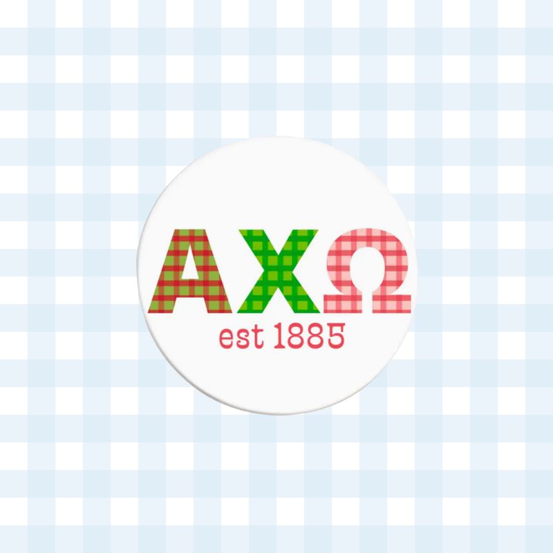 Alpha Chi Omega Gingham Letter Button- 2.25 Inch