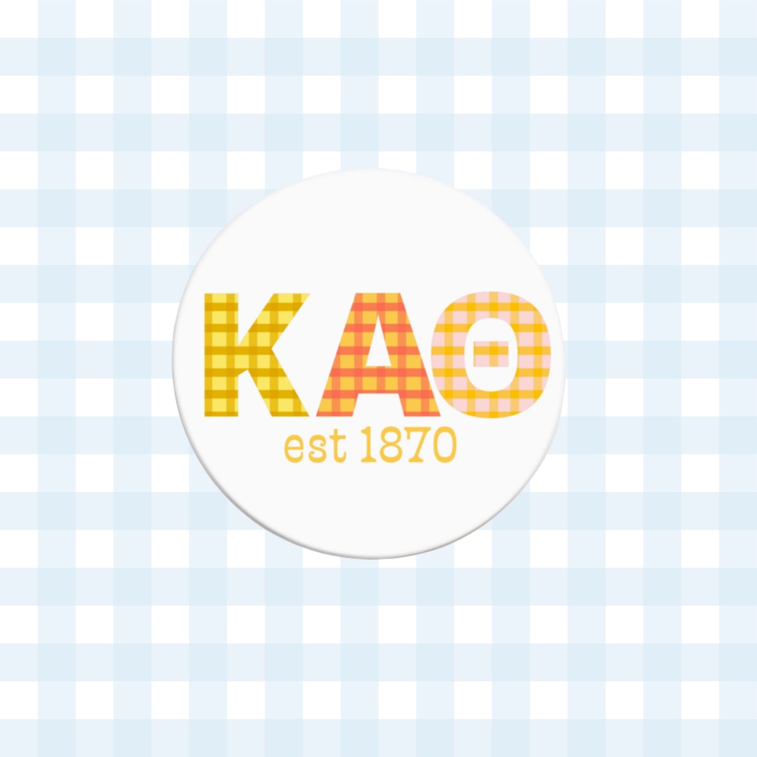 Kappa Alpha Theta Gingham Letter Button- 2.25 Inch