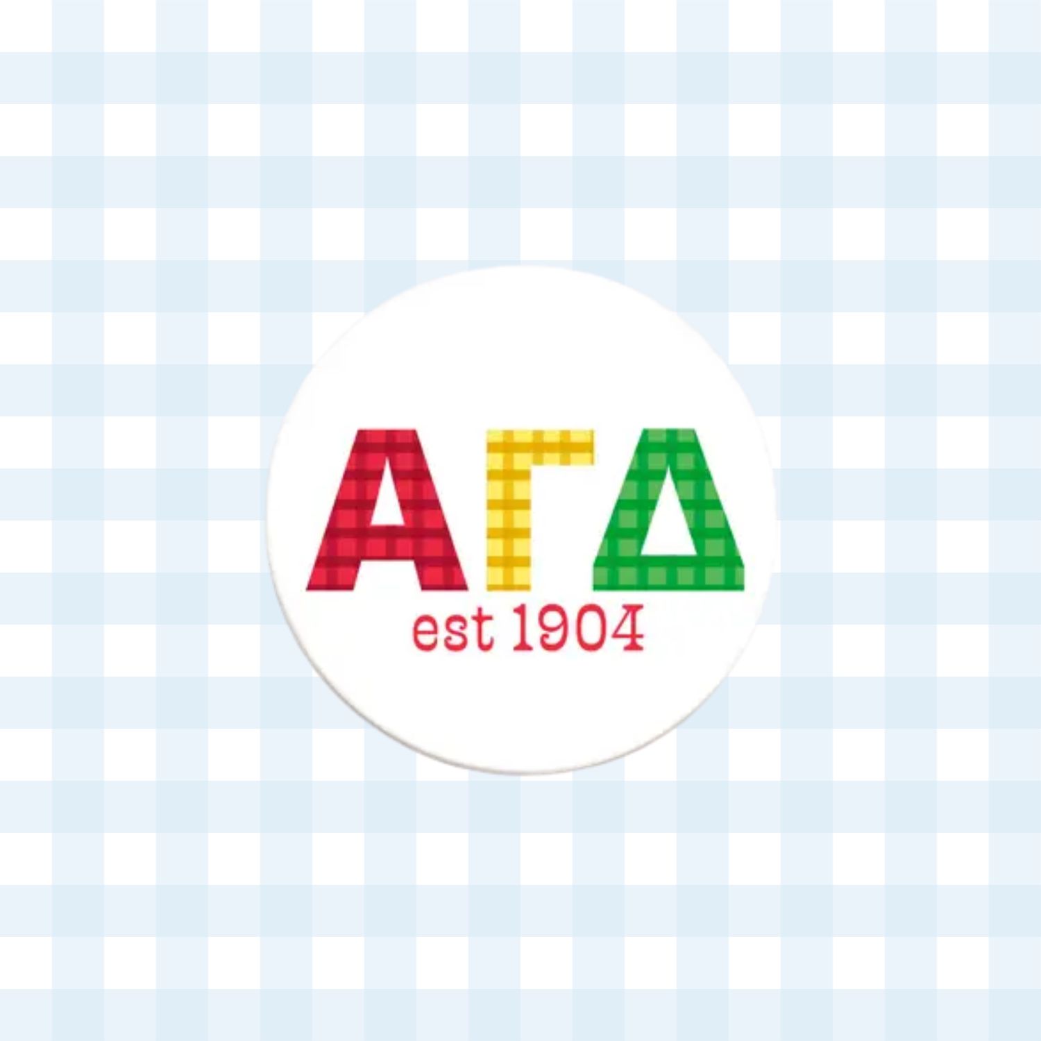 Alpha Gamma Delta Gingham Letter Button- 2.25 Inch