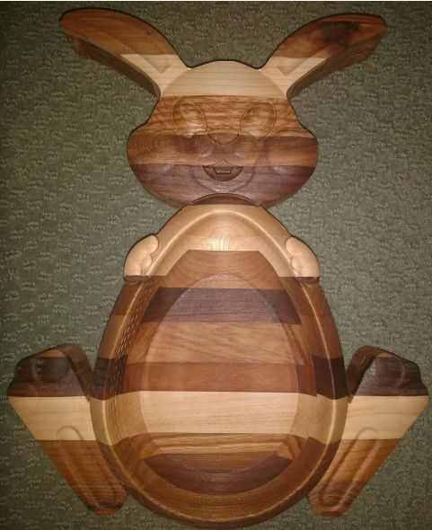 Custom Wood Easter Bunny with Egg Snack Tray