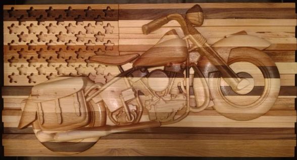 Flag Plaque with Motorcycle (med)