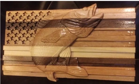 Flag Plaque with Walleye Fish (sm)
