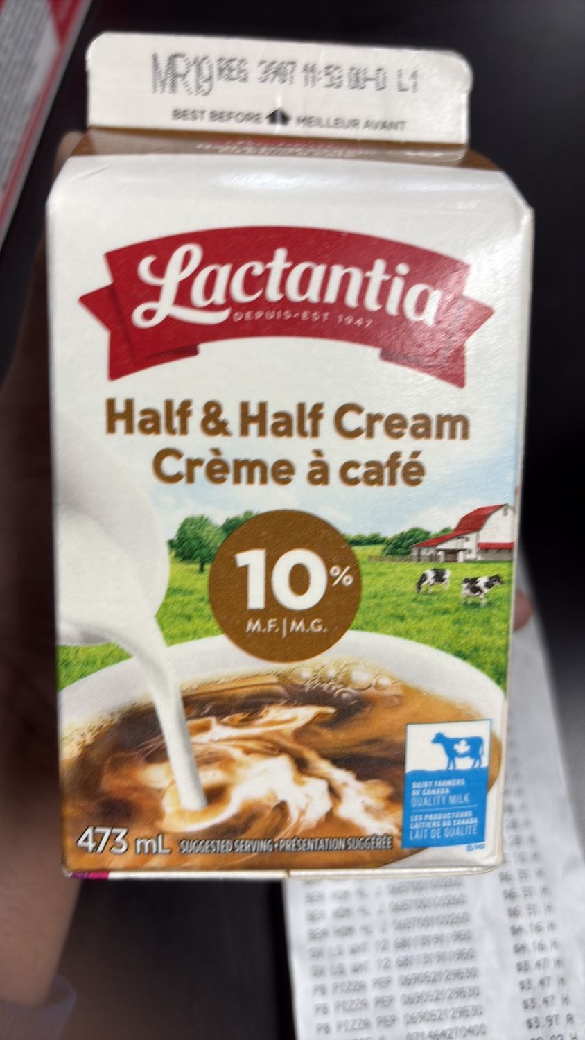 Lactantia half &amp; half cream 10% 473 ml