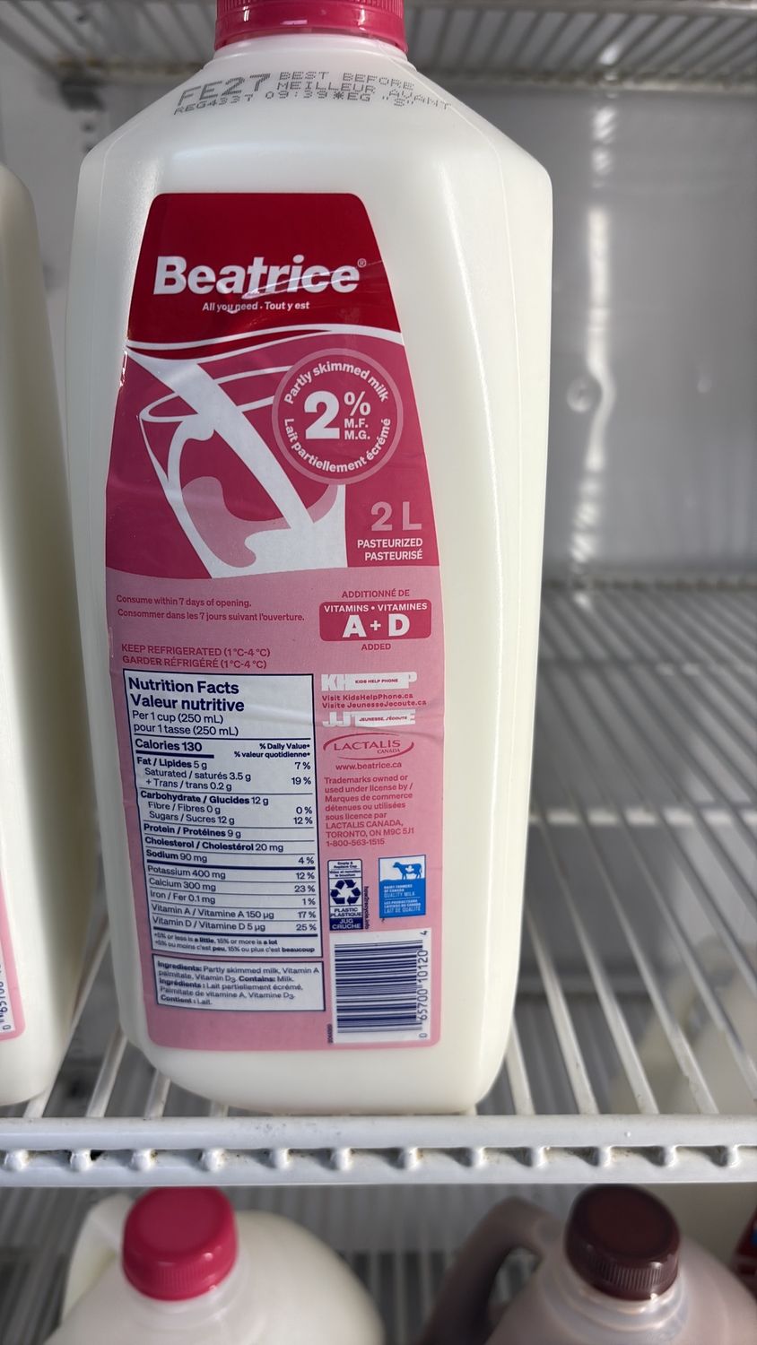 Beatrice milk 2% 2 litre