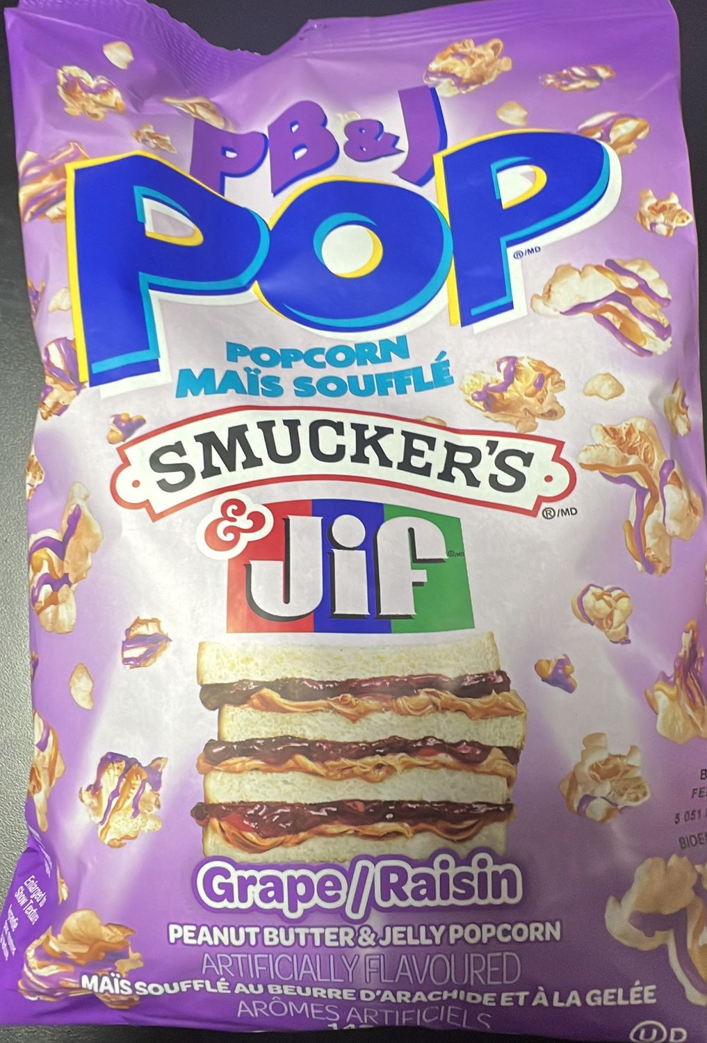 PB&amp;J POP Popcorn Smucker’s Grape/Raisin 149g