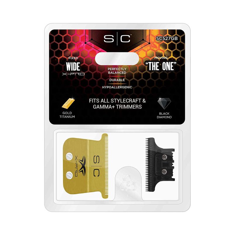 StyleCraft Replacement Fixed X-Pro Precision Gold Titanium Trimmer Blade with Black Diamond Carbon DLC THE ONE Precision Deep Tooth Cutter Set StyleCraft Replacement Fixed X-Pro Precision Gold Titanium Trimmer Blade with Black Diamond Carbon DLC THE ONE Precision Deep Tooth Cutter Set