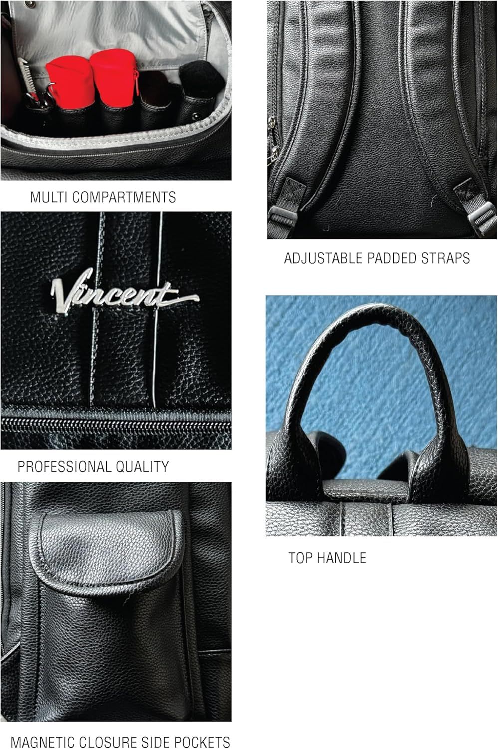Vincent Leather Backpack- Black