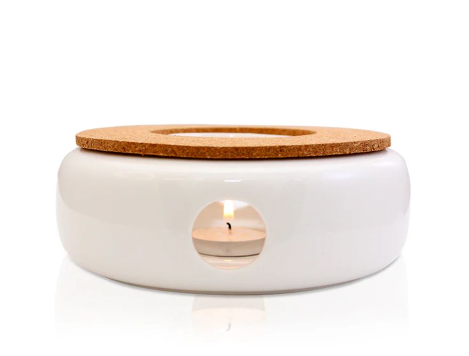White Ceramic Teapot Warmer (Cork Rim)