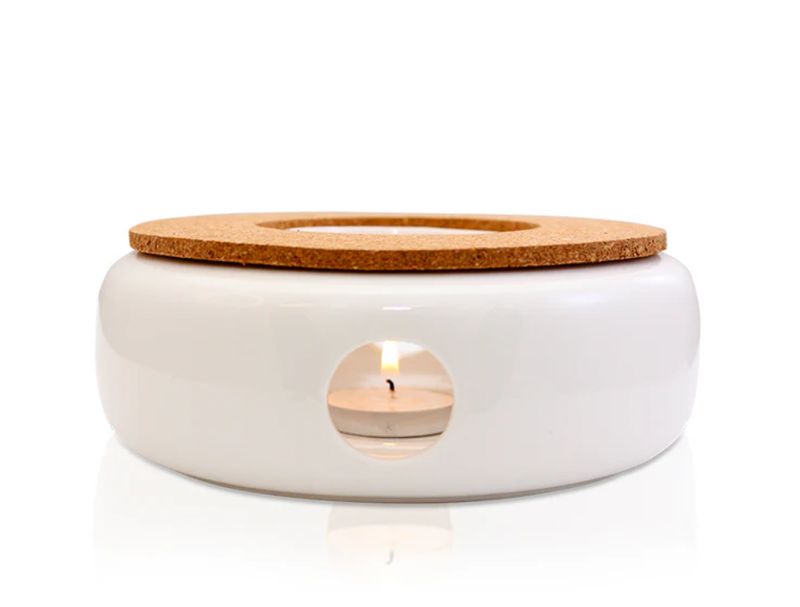 White Ceramic Teapot Warmer (Cork Rim)